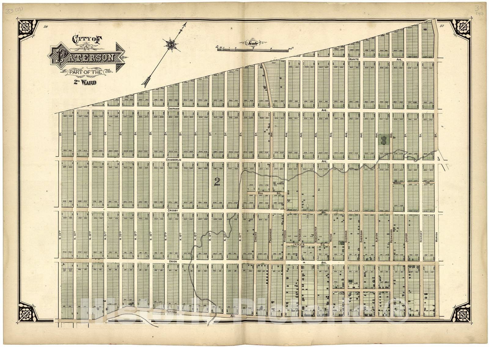 Historic 1877 Map - Atlas of Passaic County, New-Jersey - City of Paterson Part of The 3rd Ward - Atlas of Passaic County, New-Jersey :