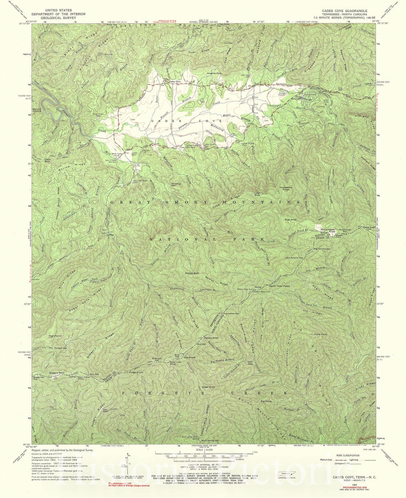 Historic 1935 Map - Tennessee. - Scale 1:24,000 (1976) - Cades Cove