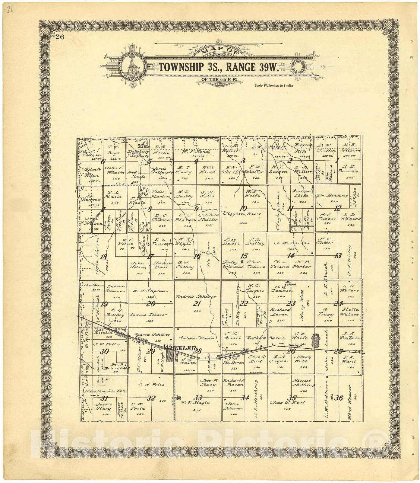 Historic 1928 Map - Standard Atlas of Cheyenne County, Kansas - Map of Township 1S, Range 39W. of The 6th P.M.