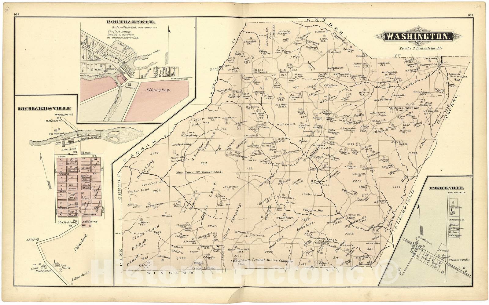 Historic 1878 Map - Atlas of Jefferson County, Pennsylvania - Map of The Pittsburgh, Cincinnati and St. Louis R.R. Pan Handle Route 1