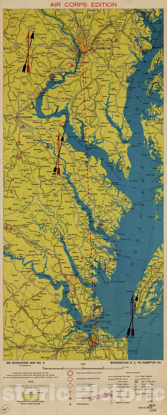Historic 1924 Map - Aeronautical Strip maps of The United States. - No. 4, 1929 - Air Corps map