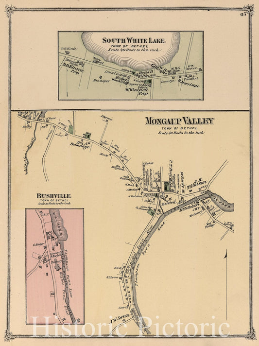 Historic 1875 Map - County Atlas of Sullivan, New York - South White Lake, Mongaup Valley