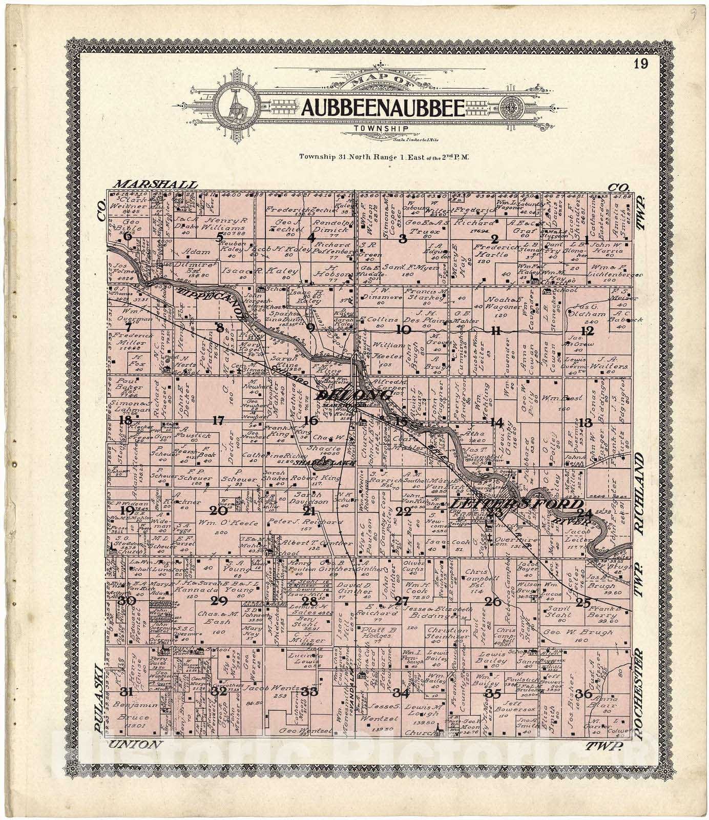 Historic 1907 Map - Standard Atlas of Fulton County, Indiana - Map of Richland Township