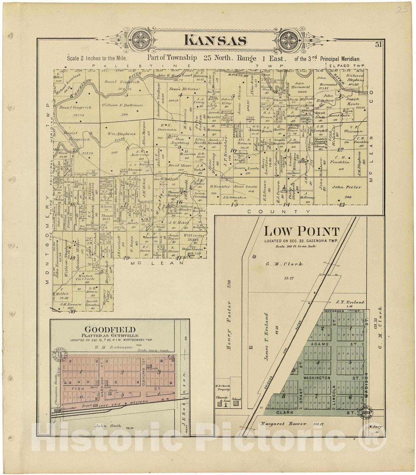 Historic 1893 Map - Plat Book of Woodford County, Illinois - Kansas