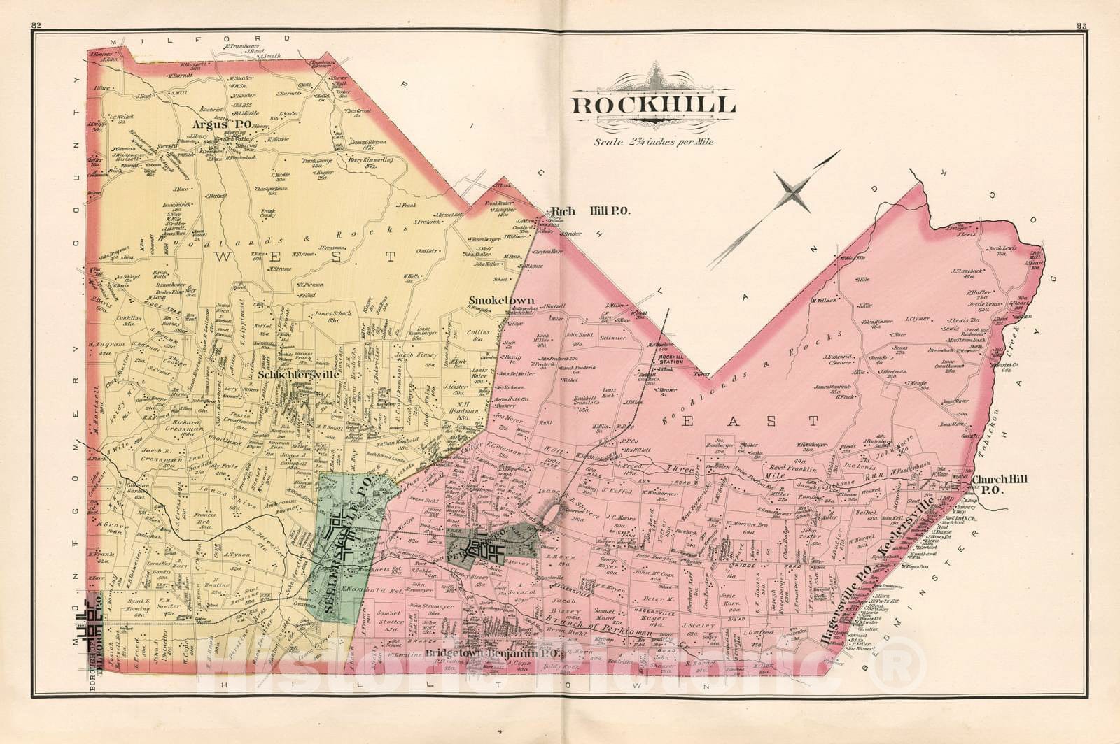 Historic 1891 Map - Atlas of Bucks Co, Penna. - Rockhill - Atlas of Bucks County, Pennsylvania