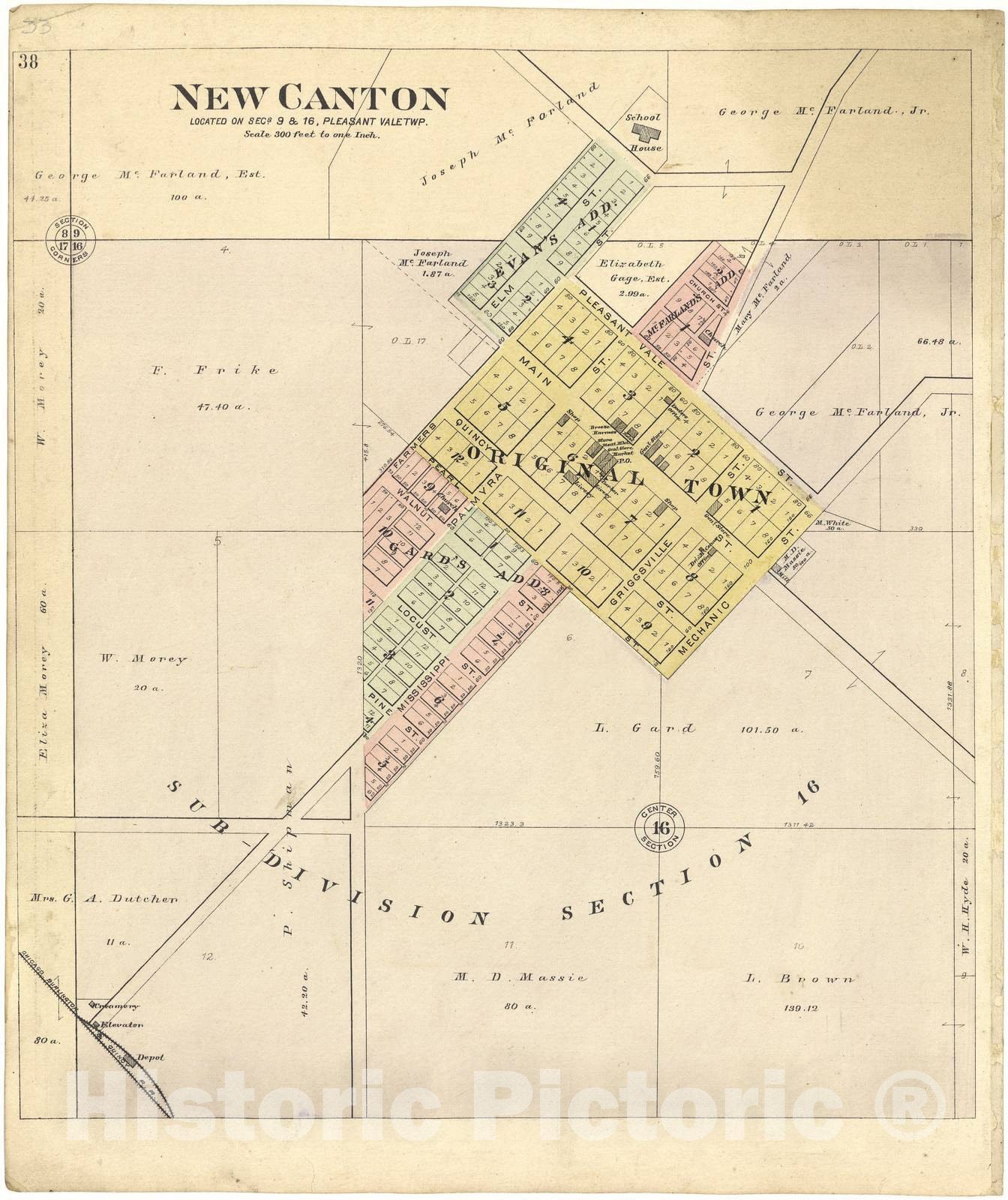 Historic 1895 Map - Plat Book of Pike County, Illinois - New Canton - Standard Atlas of Pike County, Illinois