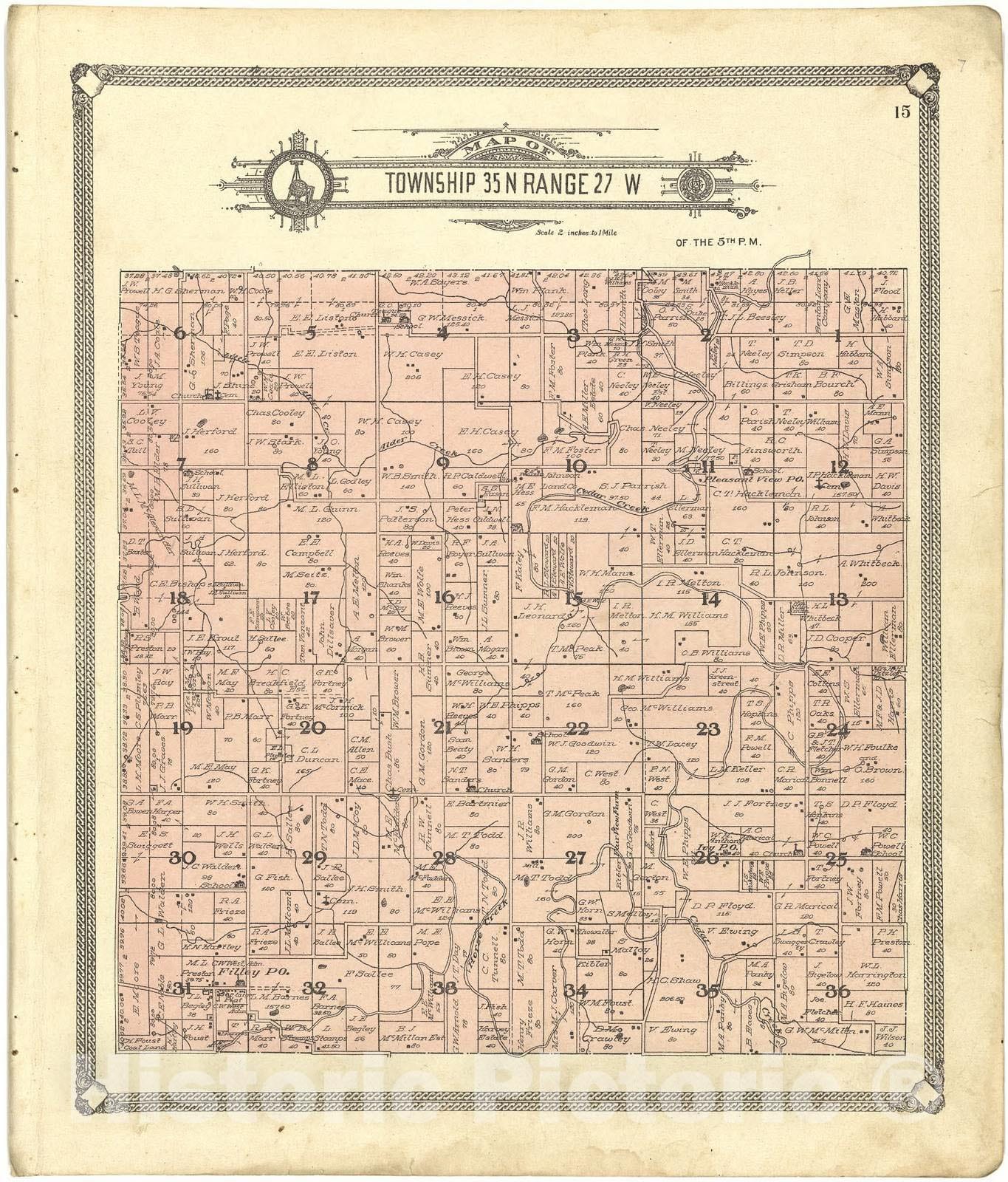 Historic 1908 Map - Standard Atlas of Cedar County, Missouri - Map of Township 35 N Range 28 W