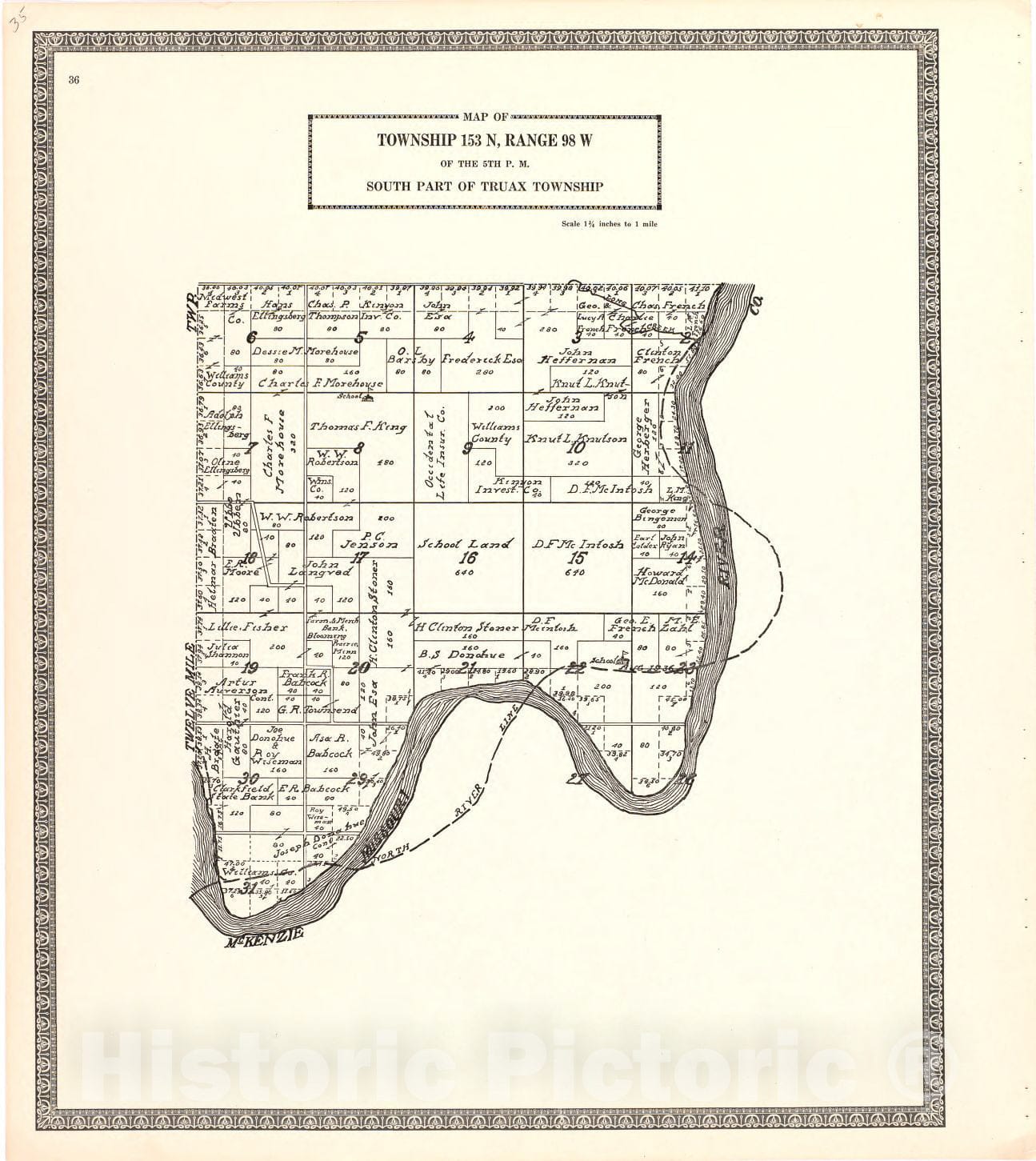 Historic 1937 Map - Atlas, Williams County, North Dakota. - Map of Township 153 N, Range 102 W of The 5th P.M. Trenton Township - Atlas of Williams County, North Dakota