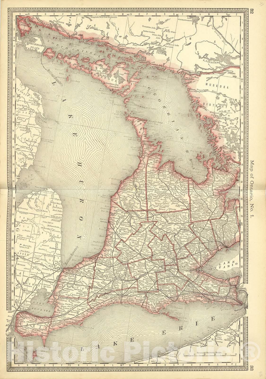 Historic 1881 Map - Historical Hand-Atlas, Illustrated - Map of Ontario, No. 1 - Historical Hand Atlas, Illustrated, General & Local