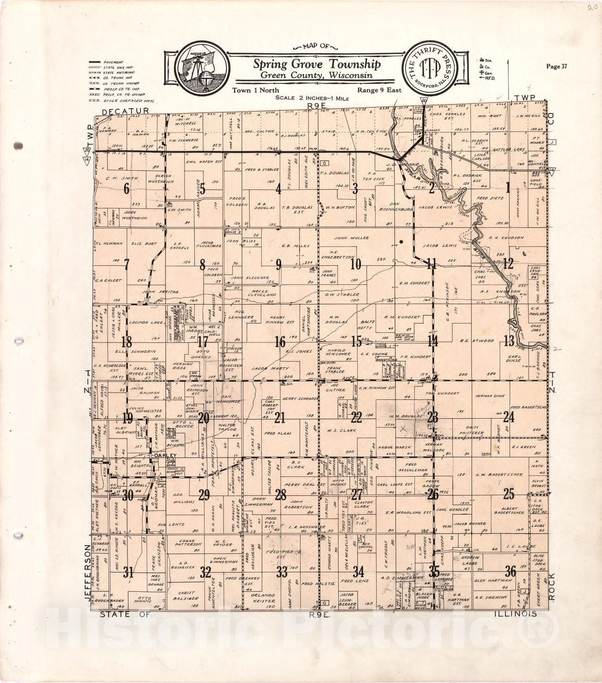Historic 1931 Map - Atlas and plat Book of Green County, Wisconsin - Map of Spring Grove Township Green County, Wisconsin