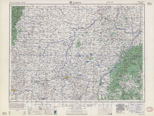 Historic 1955 Map - India and Pakistan 1:250,000. - Raipur, 1960