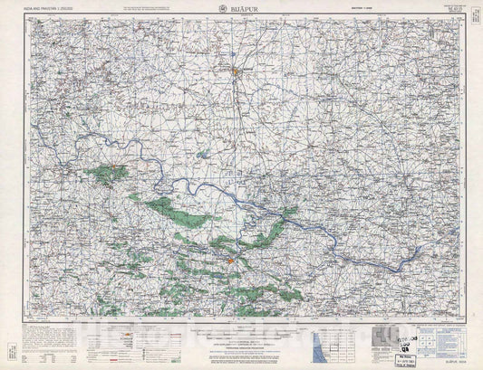 Historic 1955 Map - India and Pakistan 1:250,000. - Bijapur, 1960