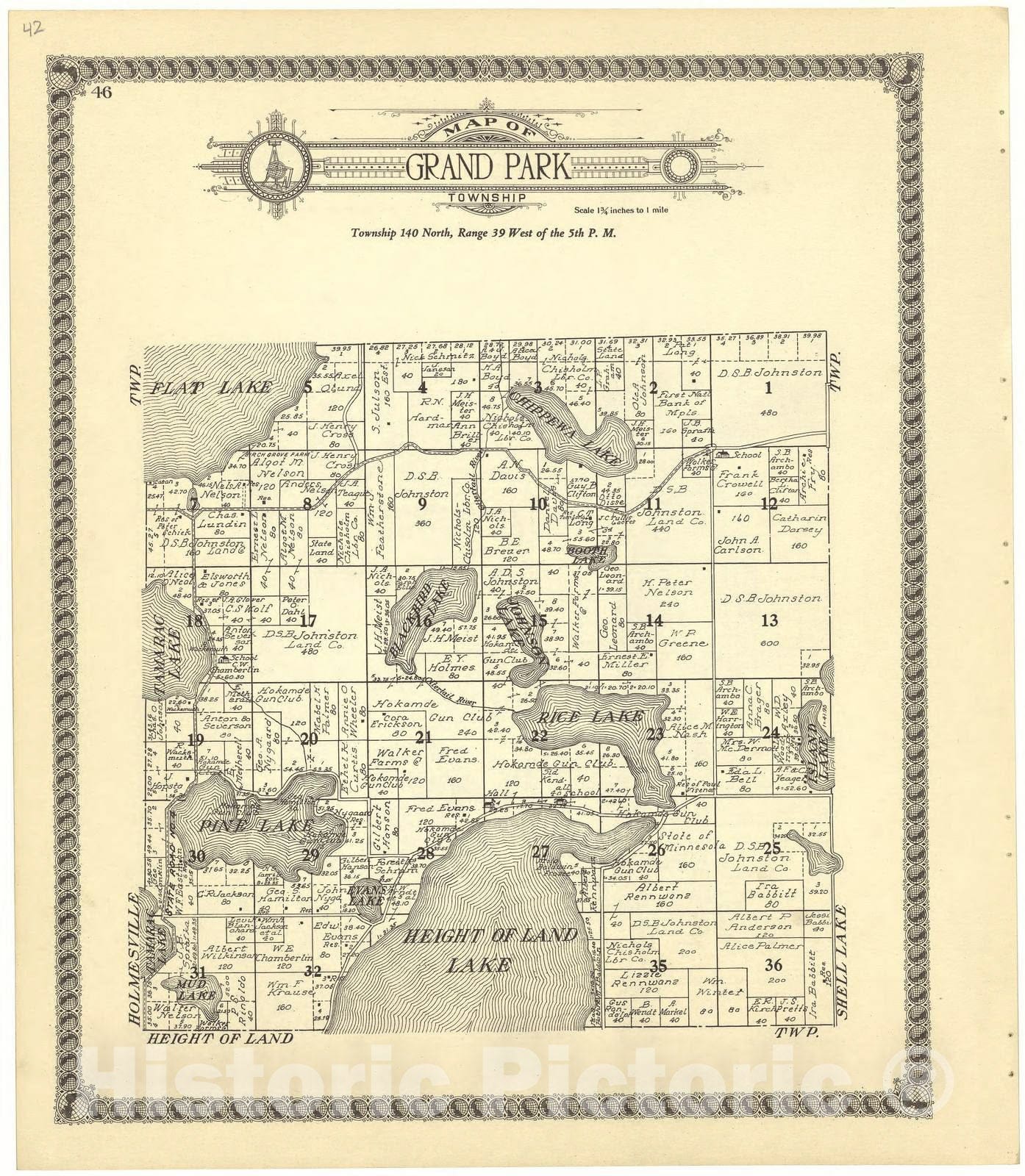 Historic 1929 Map - Standard Atlas of Becker County, Minnesota - Map of Grand Park Township