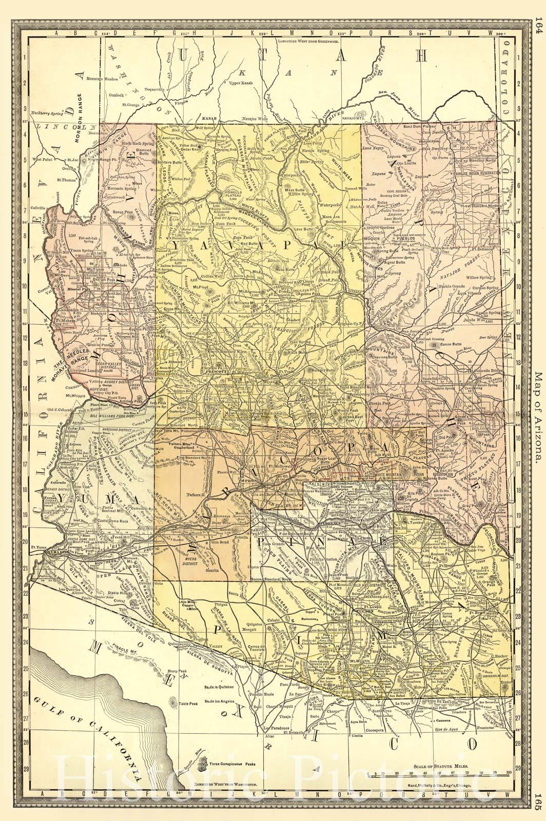 Historic 1881 Map - Historical Hand-Atlas, Illustrated - Map of Arizona - Historical Hand Atlas, Illustrated, General & Local