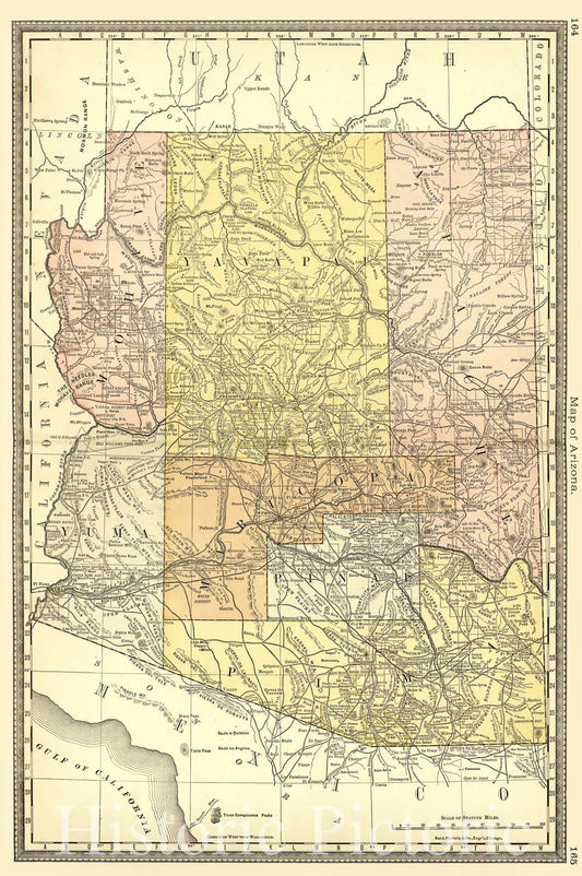 Historic 1881 Map - Historical Hand-Atlas, Illustrated - Map of Arizona - Historical Hand Atlas, Illustrated, General & Local