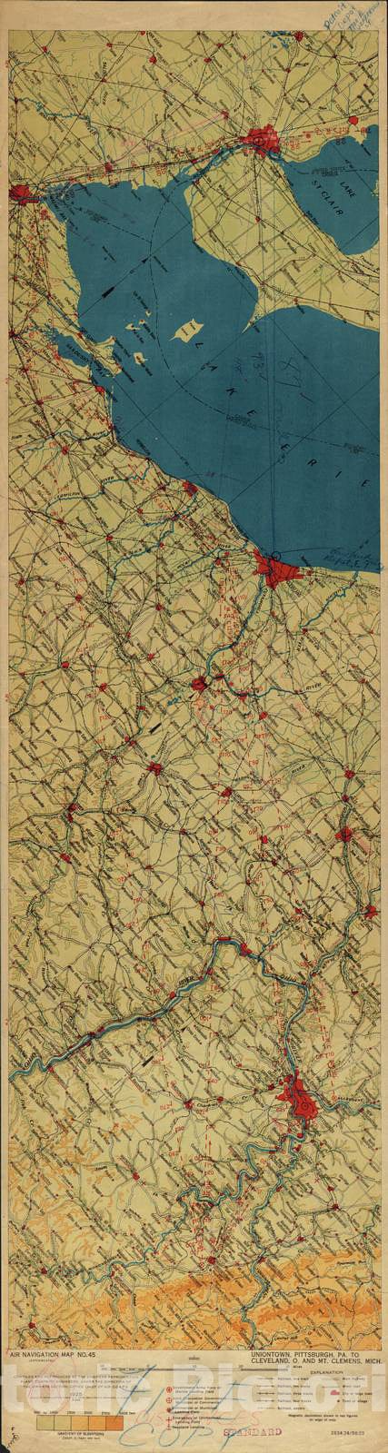 Historic 1924 Map - Aeronautical Strip maps of The United States. - No. 45, 1928 - Air Corps map