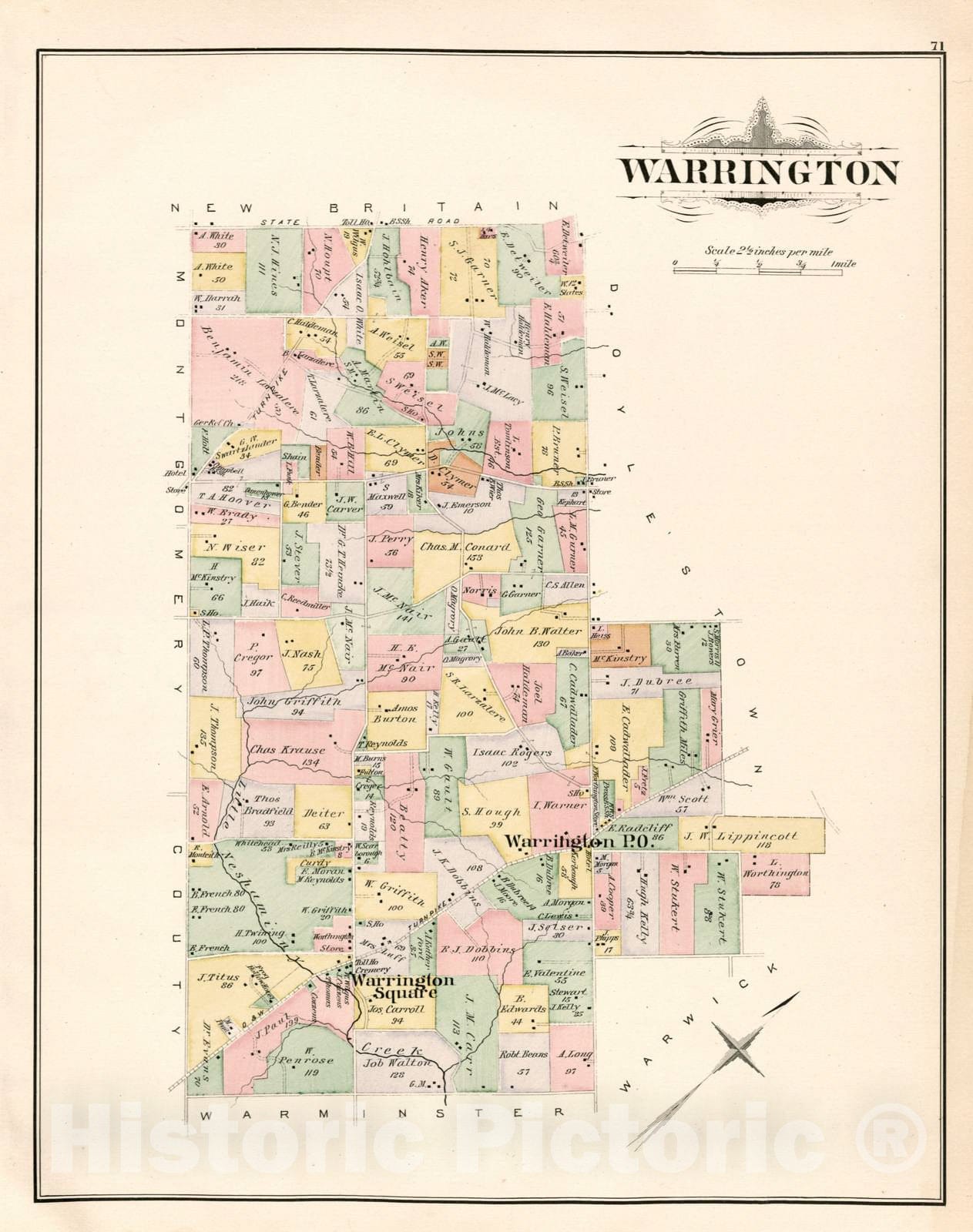 Historic 1891 Map - Atlas of Bucks Co, Penna. - Warrington - Atlas of Bucks County, Pennsylvania