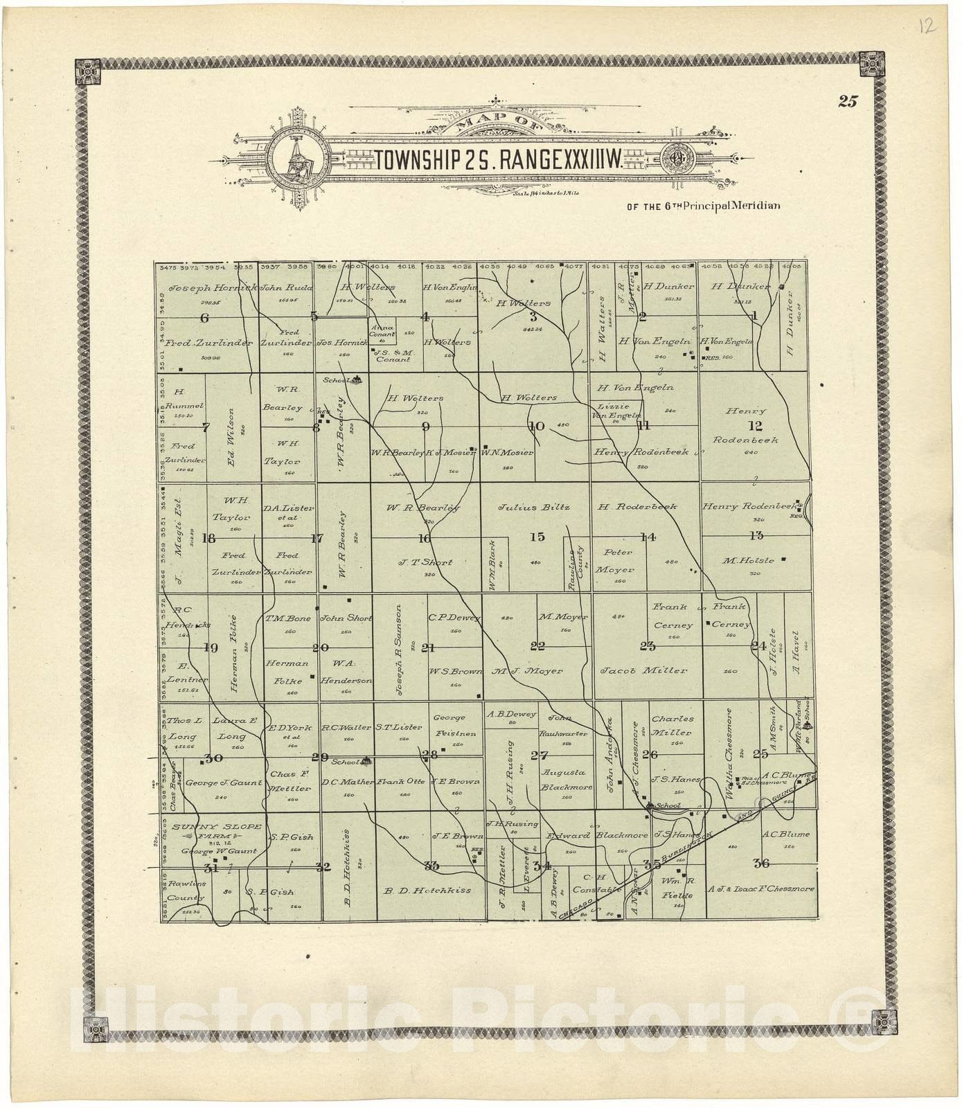 Historic 1906 Map - Standard Atlas of Rawlins County, Kansas - Map of Township 2 S. Range XXXII W.