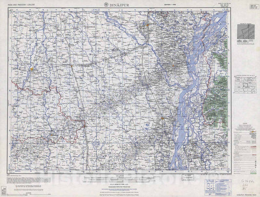 Historic 1955 Map - India and Pakistan 1:250,000. - Dinajpur, Pakistan, India 1962