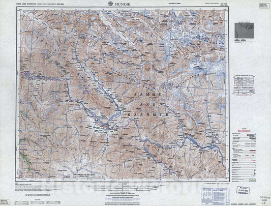 Historic 1955 Map - India and Pakistan 1:250,000. - Mundik, Jammu and Kashmir 1963
