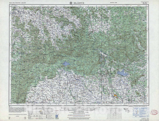 Historic 1955 Map - India and Pakistan 1:250,000. - Bilaspur, 1959