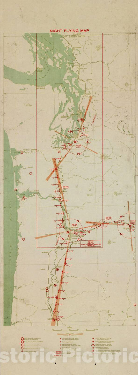 Historic 1924 Map - Aeronautical Strip maps of The United States. - No. 43 Recto, 1929 - rev. 1932 - Air Corps map