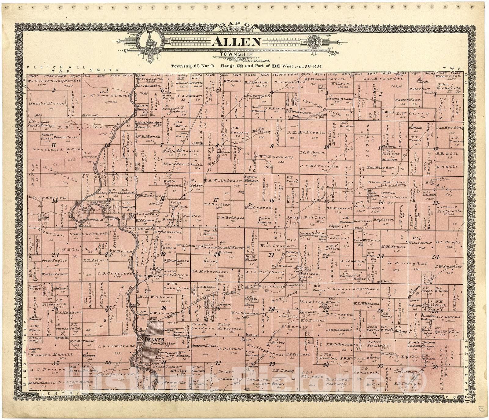 Historic 1902 Map - Standard Atlas of Worth County, Missouri - Map of Allen Township