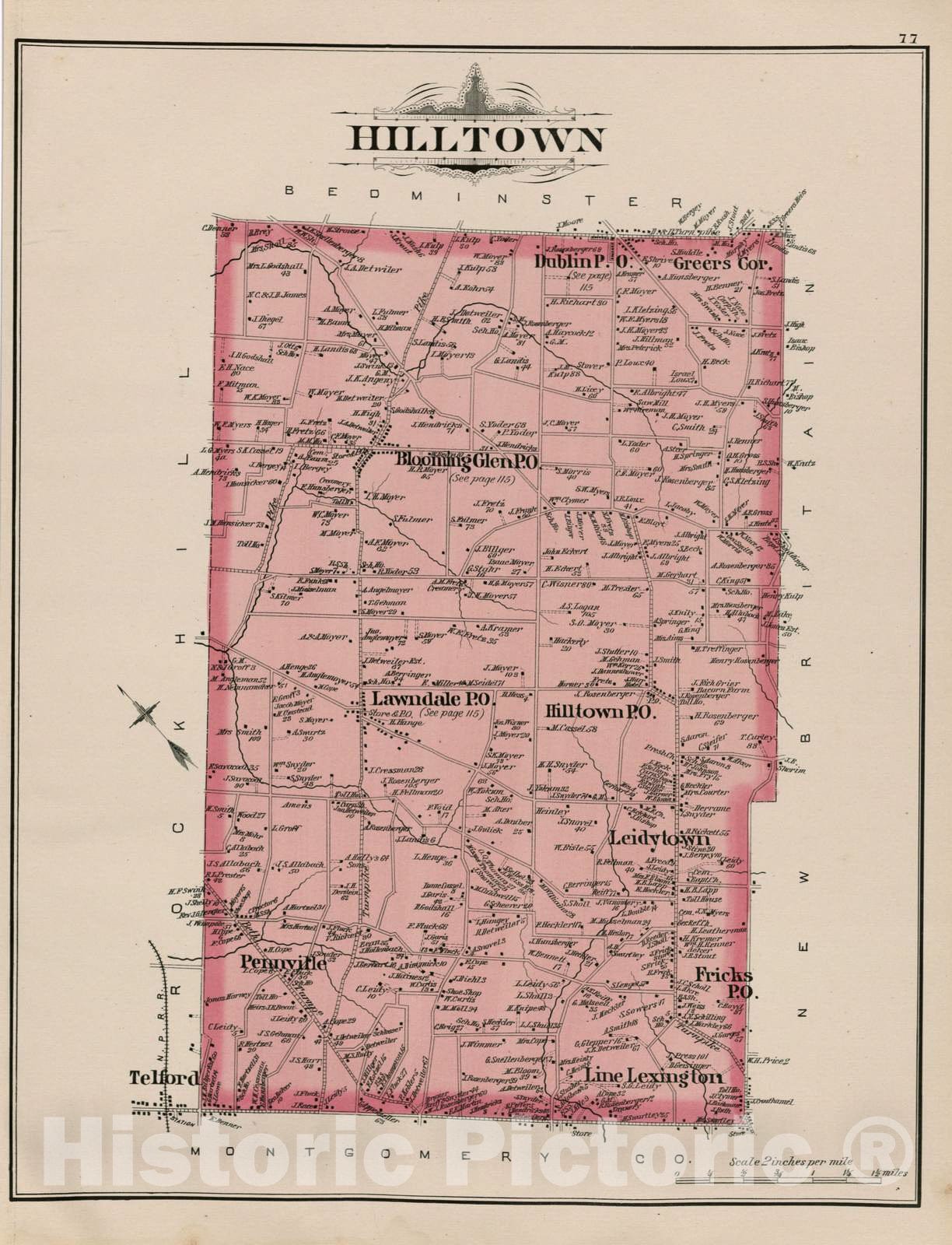 Historic 1891 Map - Atlas of Bucks Co, Penna. - Hilltown - Atlas of Bucks County, Pennsylvania