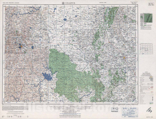 Historic 1955 Map - India and Pakistan 1:250,000. - Udaipur, India 1959