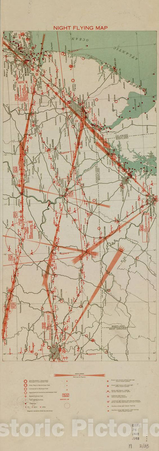 Historic 1924 Map - Aeronautical Strip maps of The United States. - No. 19 Recto, 1923 - rev. Feb. 1933 - Air Corps map