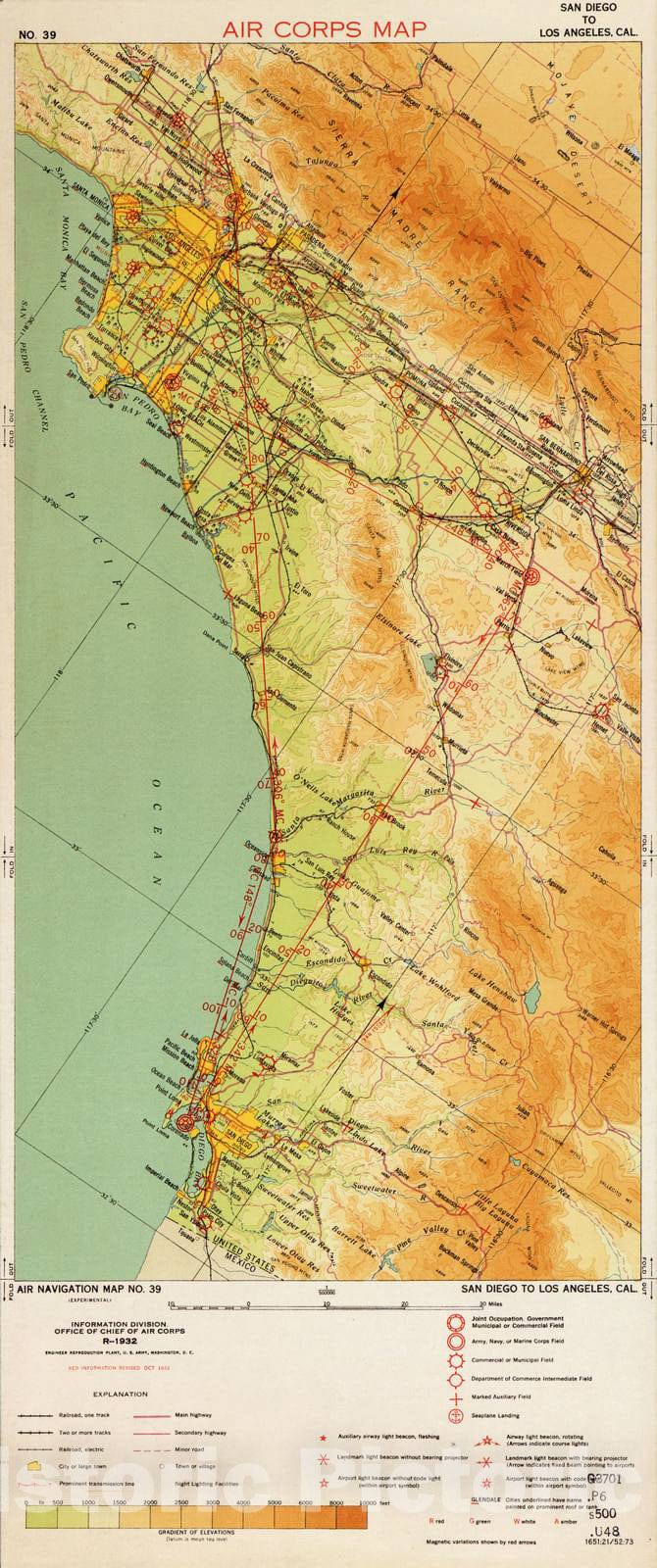 Historic 1924 Map - Aeronautical Strip maps of The United States. - No. 39 Verso - Air Corps map