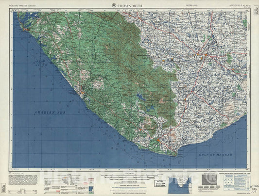 Historic 1955 Map - India and Pakistan 1:250,000. - Trivandrum, 1959
