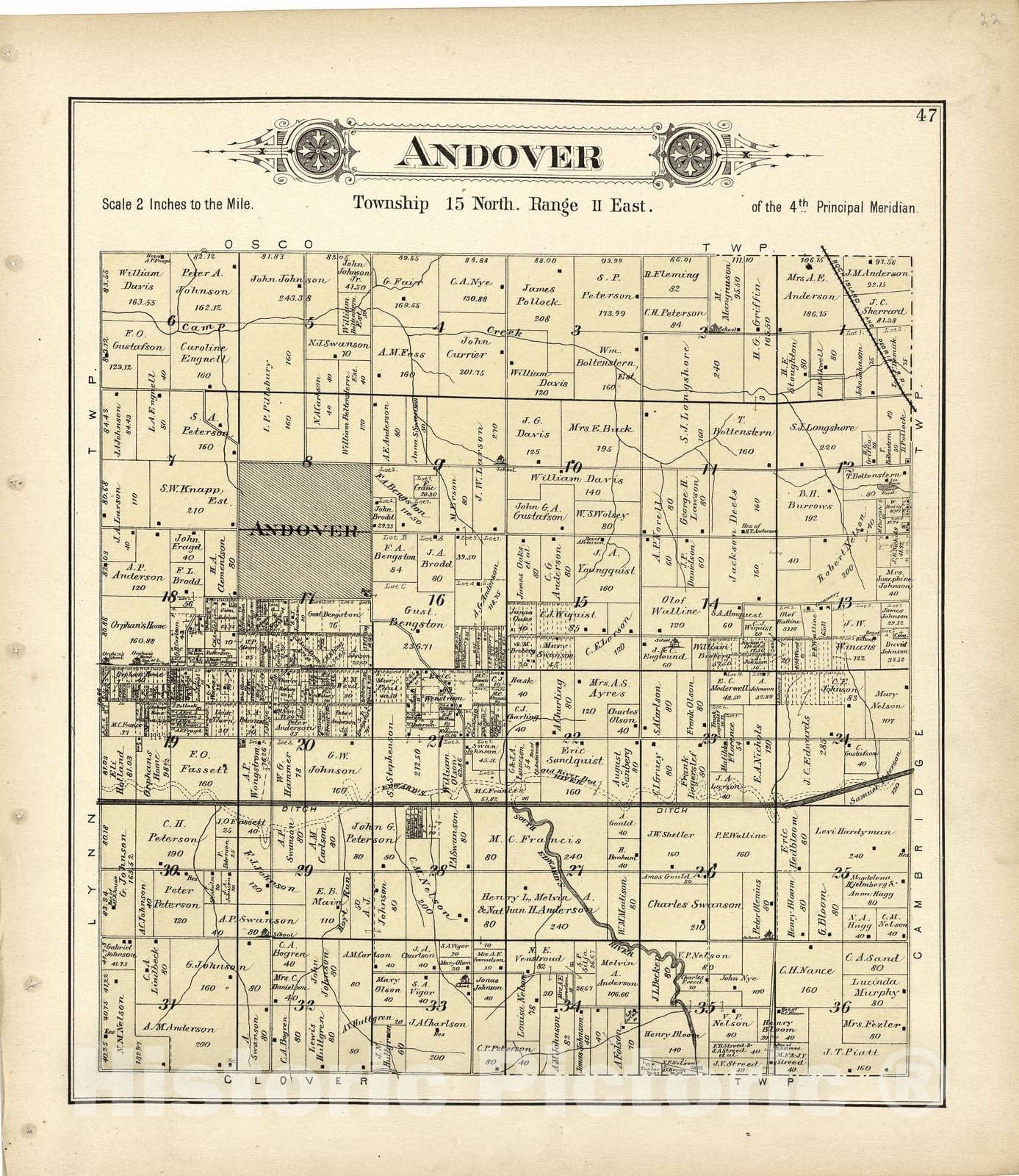 Historic 1893 Map - Plat Book of Henry County, Illinois - Andover 1