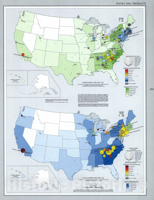 Historic 1970 Map - The National Atlas of The United States of America. - Textile Mill Products