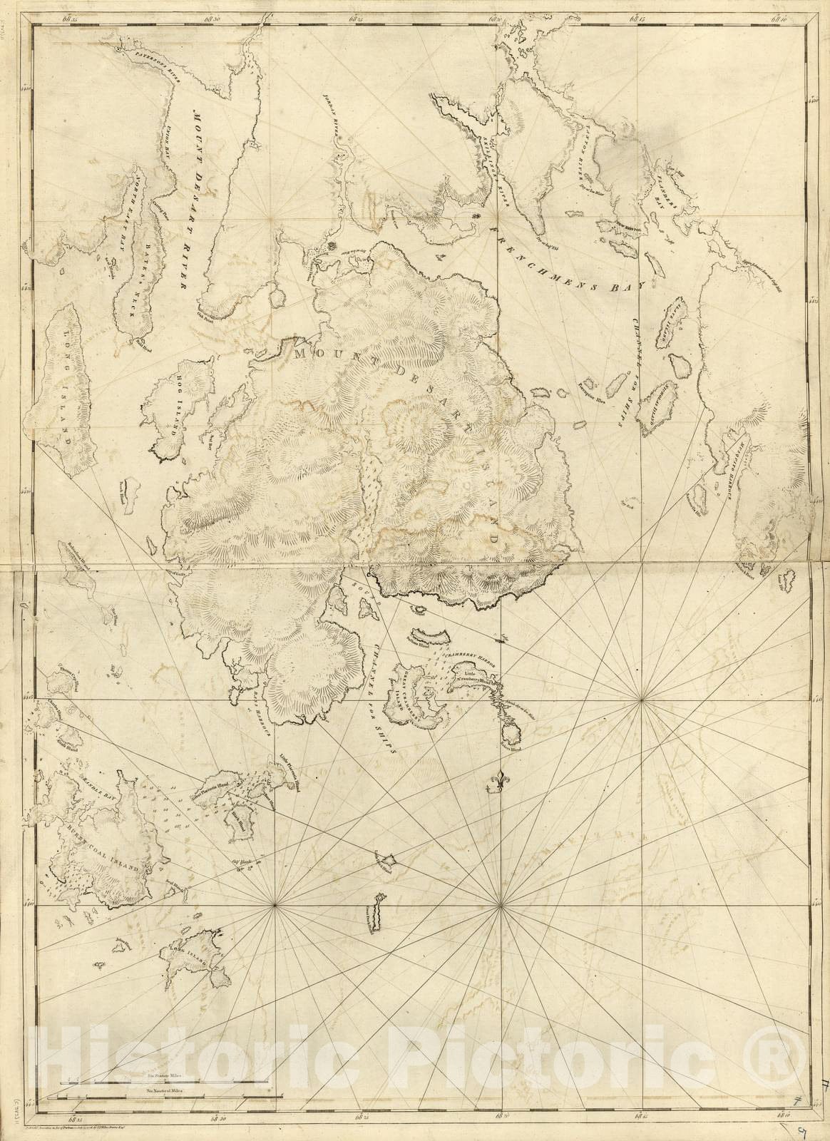 Historic 1800 Map - The Atlantic Neptune - Mount Desert Island, Frenchman's Bay, Burntcoal Isl.