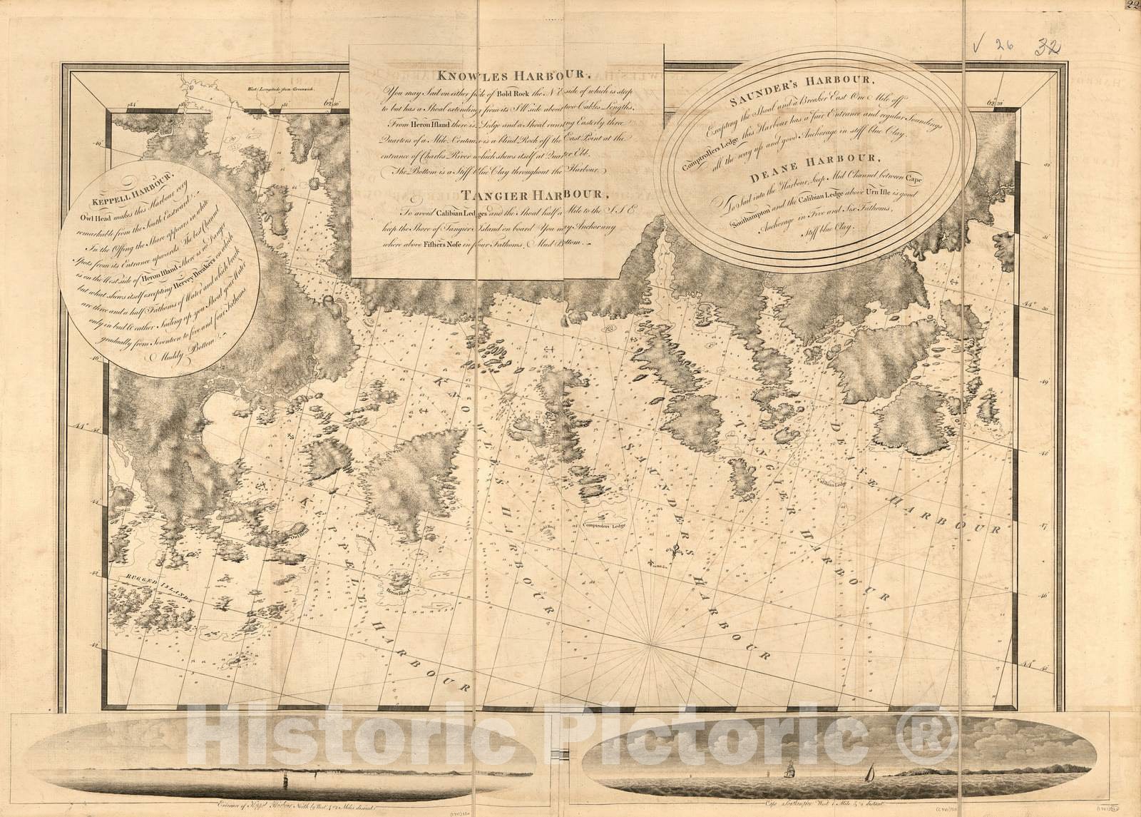 Historic 1800 Map - The Atlantic Neptune - Keppel Harbor, Knowles Harbor, Tangier Harbor, etc.
