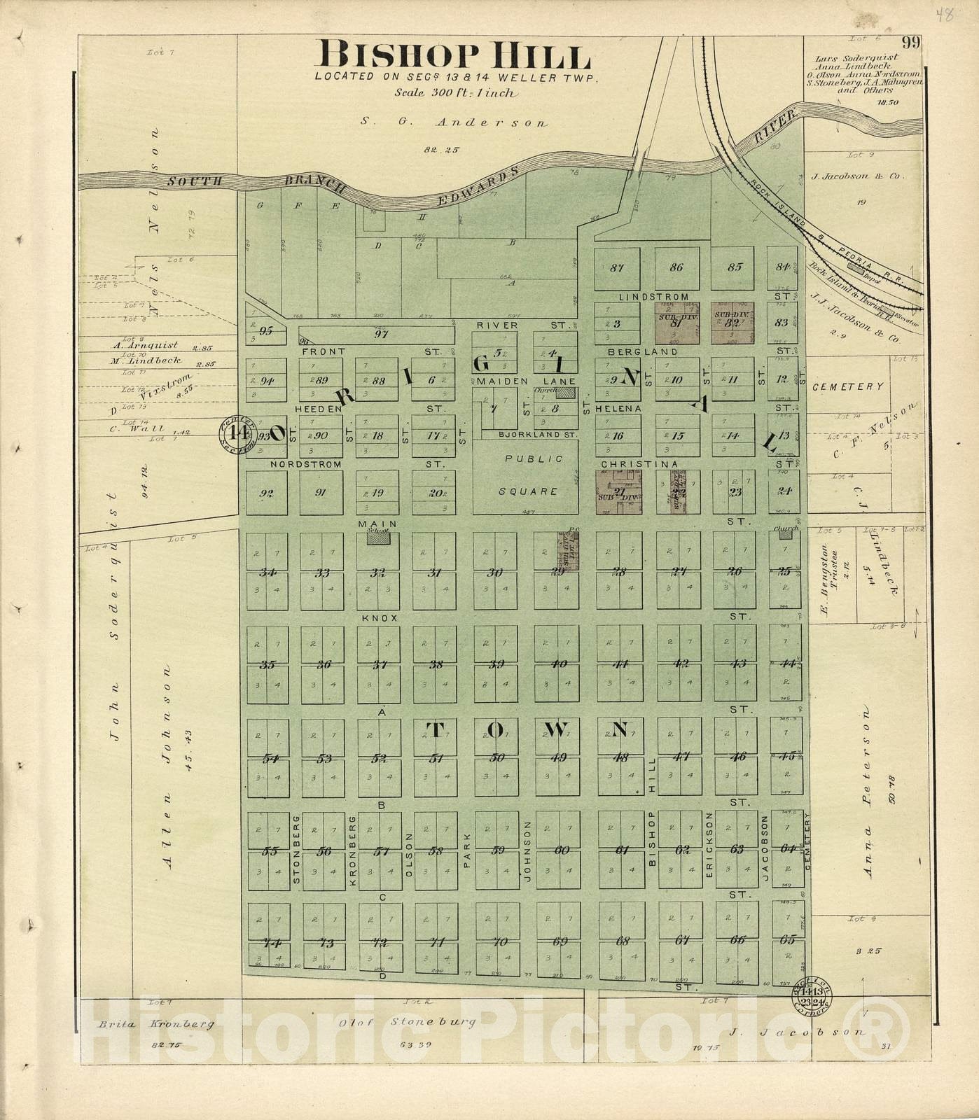 Historic 1893 Map - Plat Book of Henry County, Illinois - Bishop Hill