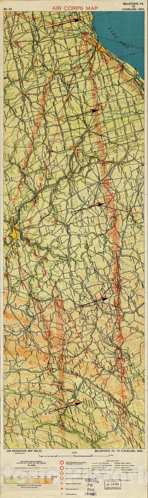 Historic 1924 Map - Aeronautical Strip maps of The United States. - No. 20, 1930 - rev. Sept. 1934 - Air Corps map