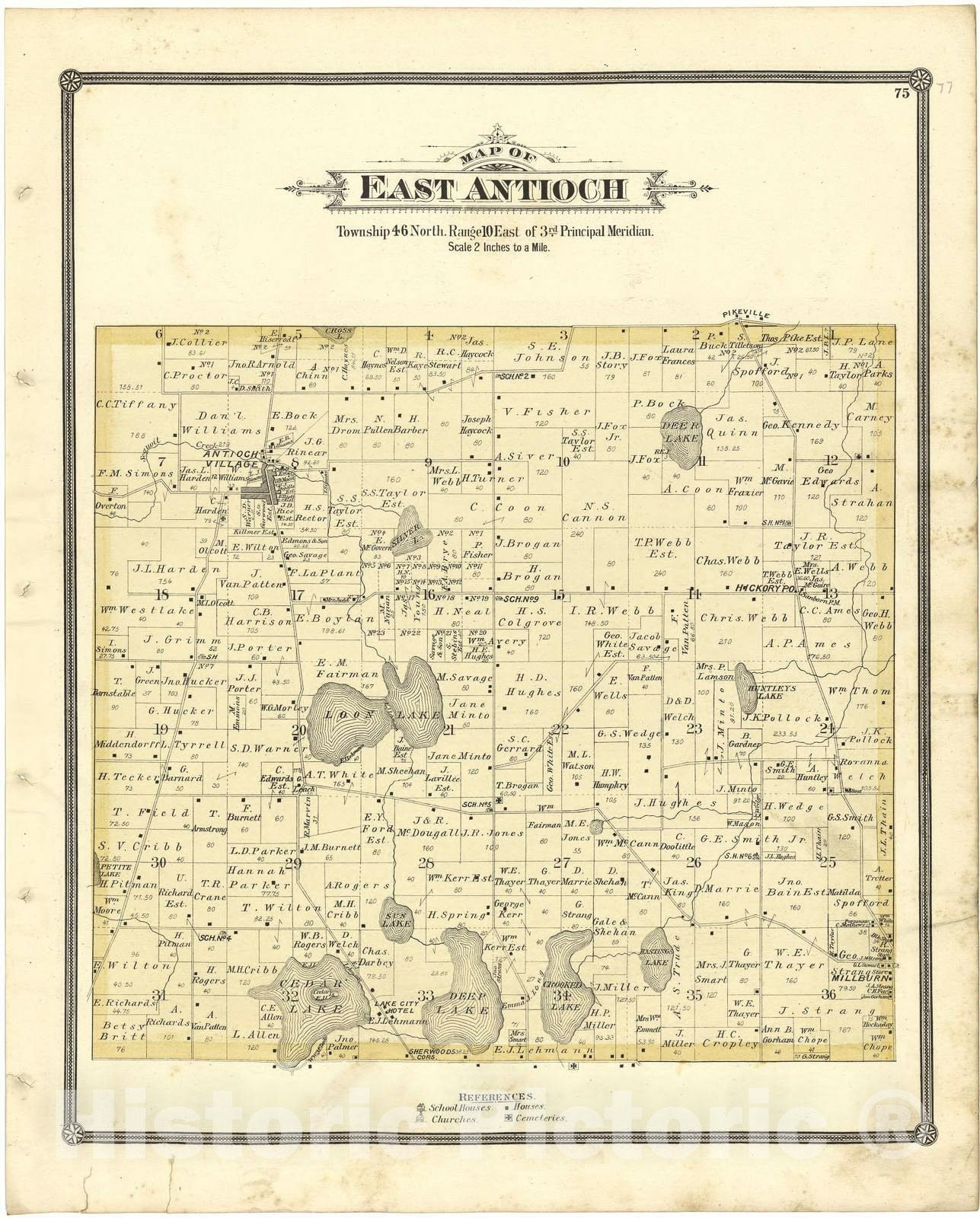 Historic 1885 Map - Illustrated Atlas of Lake County, Illinois - Map if West Antioch - Atlas of Lake County, Illinois, Illustrated