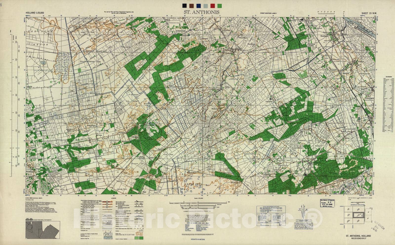 Historic 1943 Map - Holland 1:25,000 - St. Anthonis, Holland - A.M.S. M831