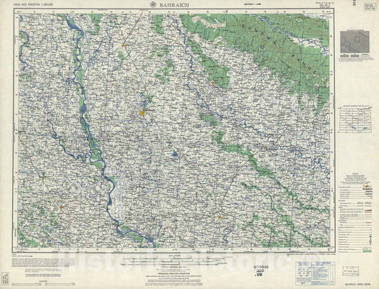Historic 1955 Map - India and Pakistan 1:250,000. - Bahraich, India, Nepal 1958