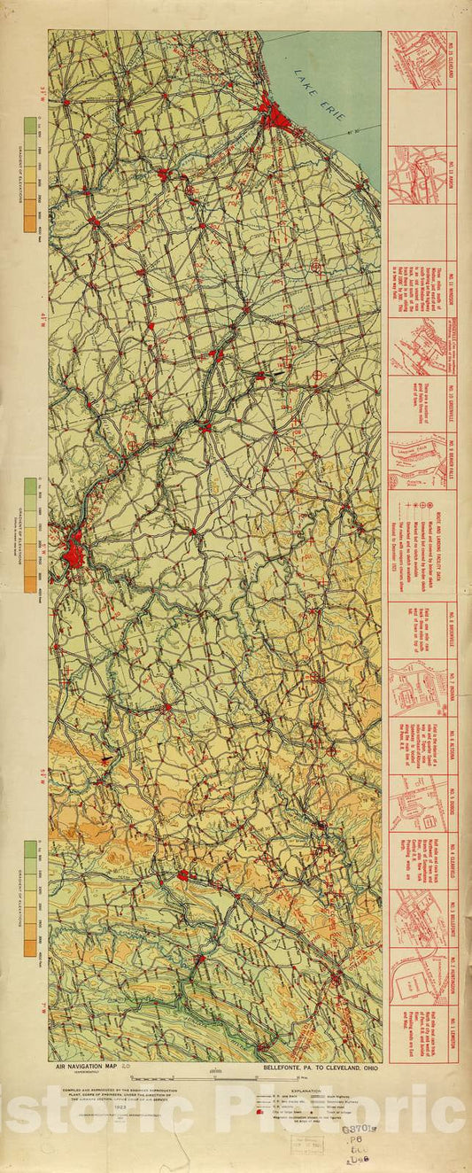 Historic 1924 Map - Aeronautical Strip maps of The United States. - No. 20, 1923 - rev. Jan. 1927 - Air Corps map