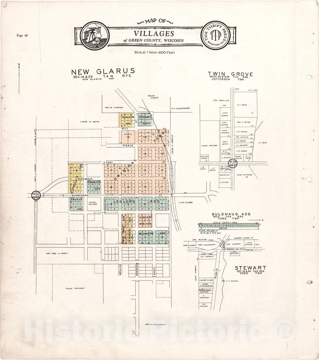 Historic 1931 Map - Atlas and plat Book of Green County, Wisconsin - Map of Villages of Green County, Wisconsin 2