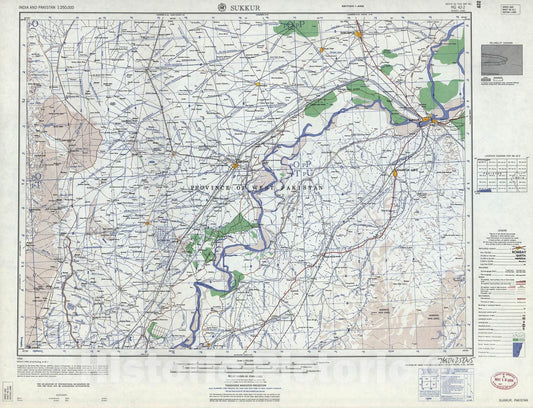 Historic 1955 Map - India and Pakistan 1:250,000. - Sukkur, Pakistan 1959