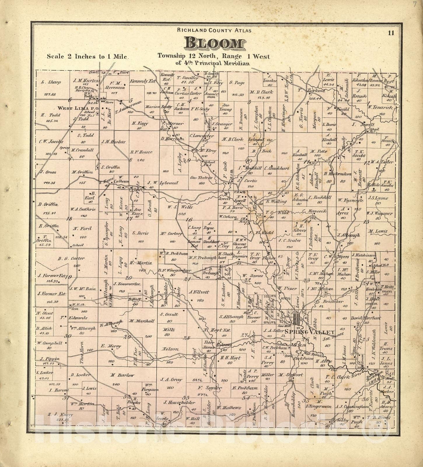 Historic 1874 Map - Atlas of Richland Co, Wisconsin - Map of Bloom - Atlas of Richland County, Wisconsin