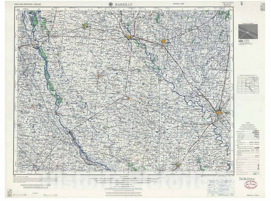 Historic 1955 Map - India and Pakistan 1:250,000. - Bareilly, India 1958