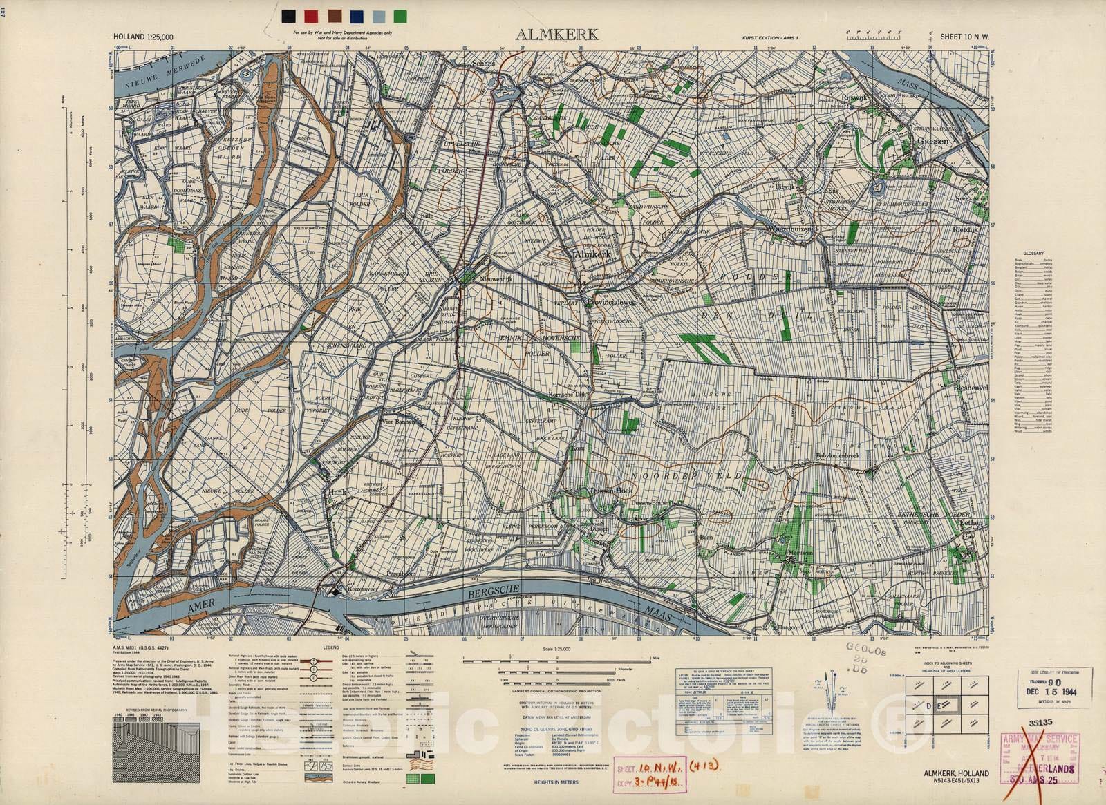 Historic 1943 Map - Holland 1:25,000 - Almkerk, Holland - A.M.S. M831