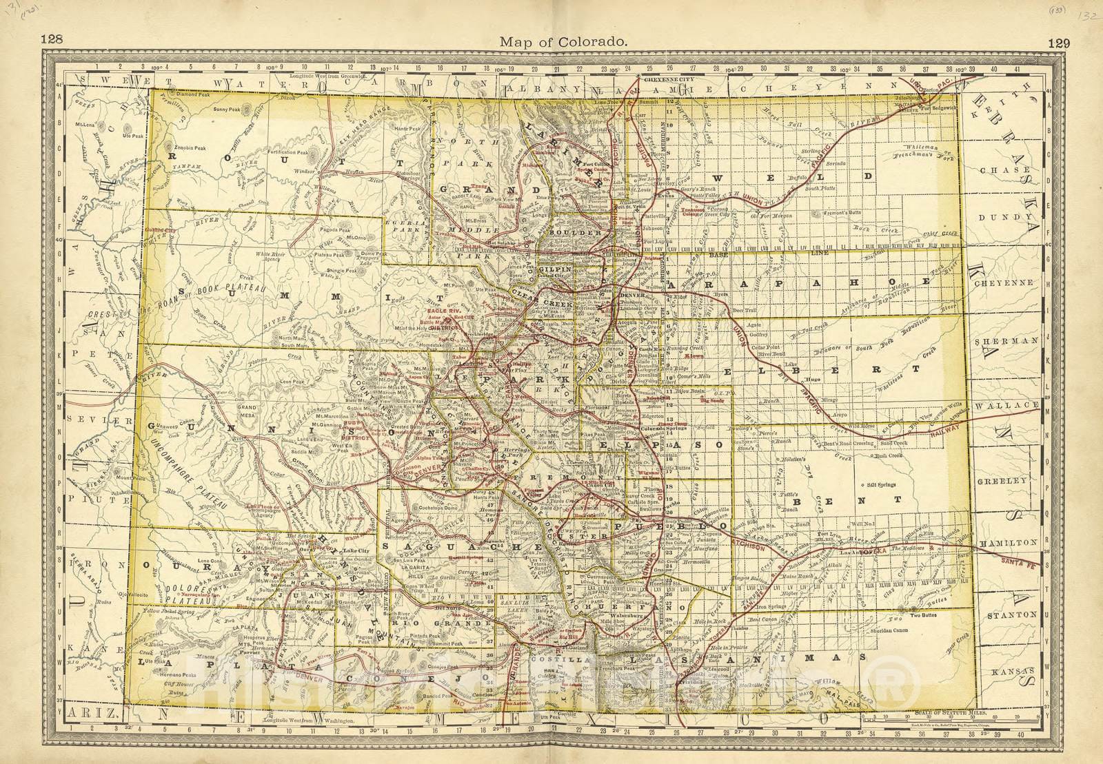 Historic 1881 Map - Historical Hand-Atlas, Illustrated - Map of Colorado - Historical Hand Atlas, Illustrated, General & Local