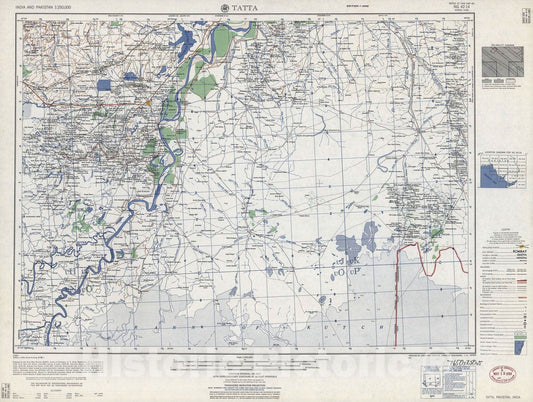 Historic 1955 Map - India and Pakistan 1:250,000. - Tatta, Pakistan, India 1959