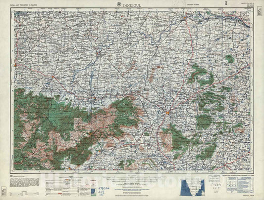 Historic 1955 Map - India and Pakistan 1:250,000. - Dindigul, 1959